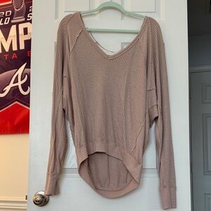We The Free V-Neck Light Pink Ribbed Sweater